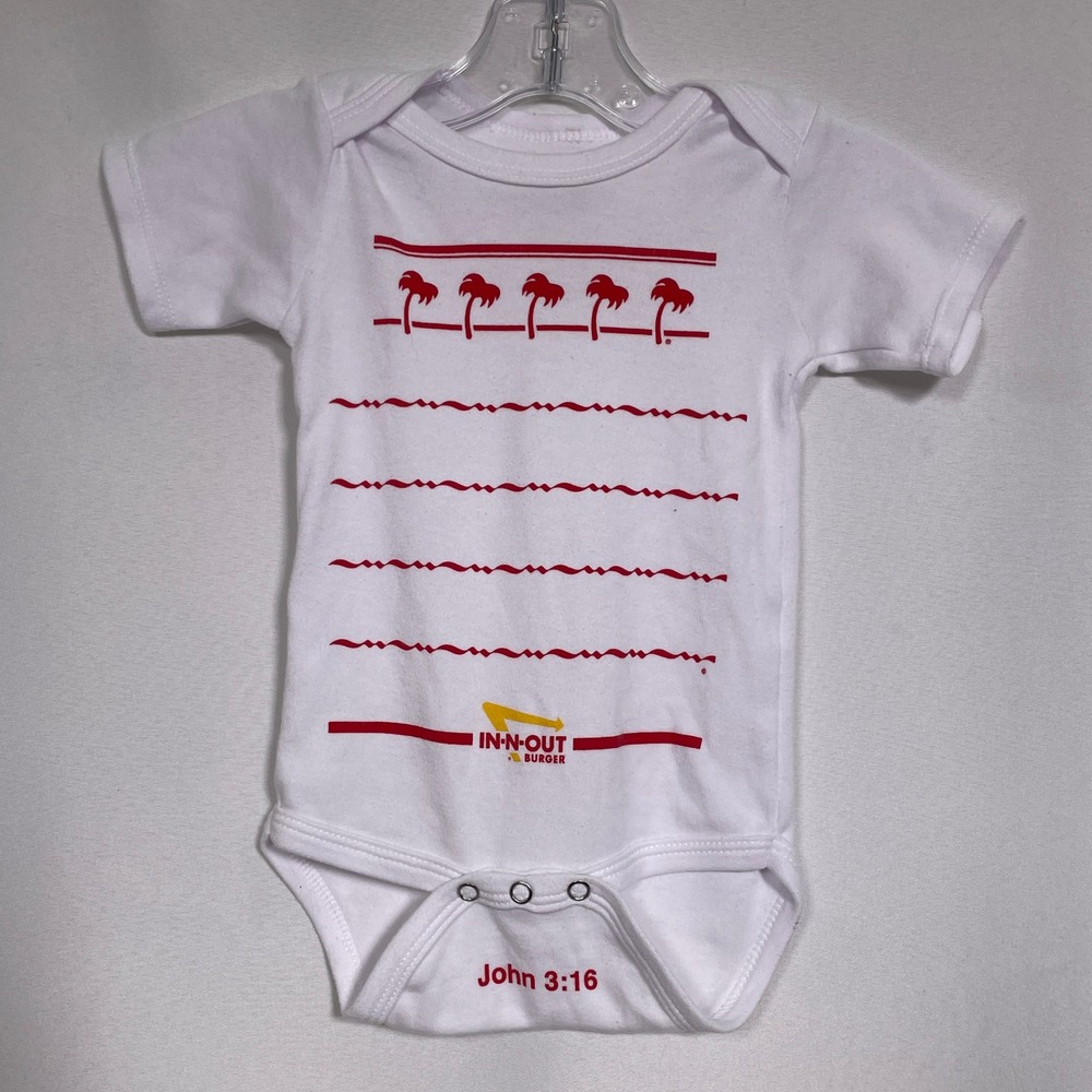 In-N-Out Burger Drink Cup White Red Palm Tree Baby Bodysuit 6-12 Months